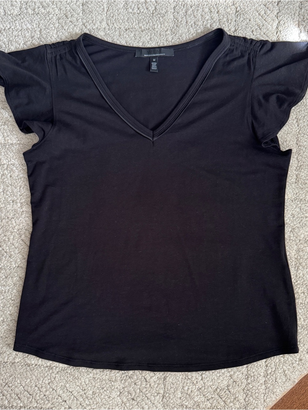 White House Black Market Black V-Neck Short Flutter Sleeve Women's Top- Medium
